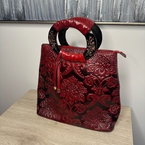 Red Damask Print Tote Bag